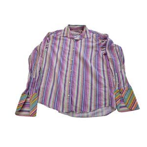 Ted Baker London 4 L Mens Multi Color Striped Button Down Shirt Flip Cuff